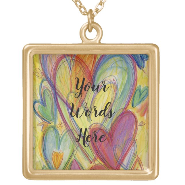 Rainbow Love Hearts Art Pendant Charm Necklace (Front)