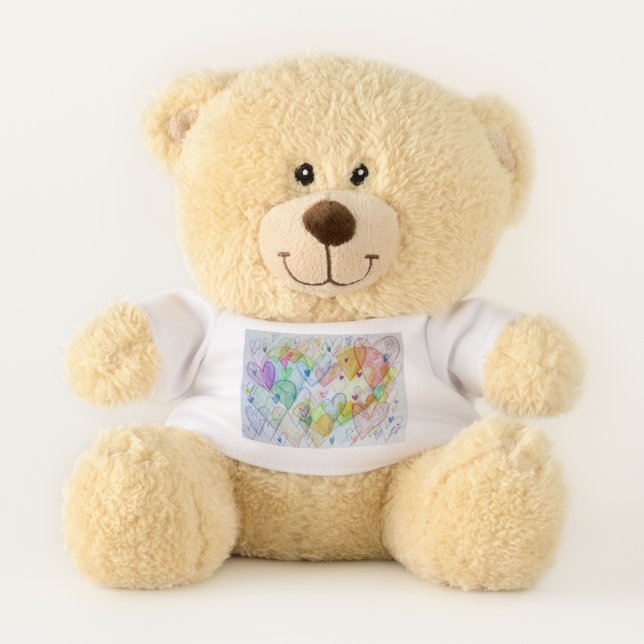 Rainbow Love Hearts Art Teddy Bear (Front)