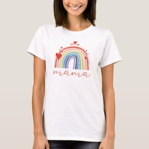 Rainbow Love Hearts Baby Shower Mama Boho T_Shirt