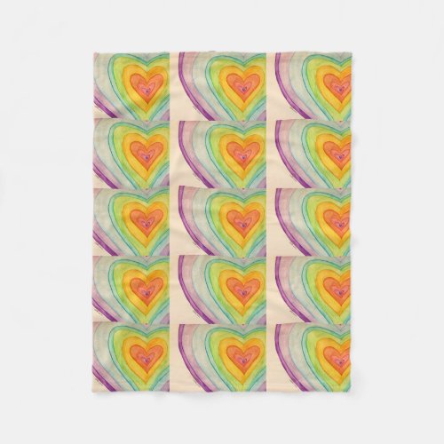 Rainbow Love Hearts Cozy Fleece Throw Blanket