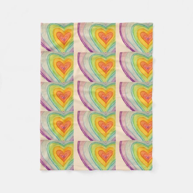 Rainbow Love Hearts Cozy Fleece Throw Blanket (Front)
