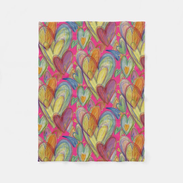 Rainbow Love Hearts Cozy Fleece Throw Blanket (Front)