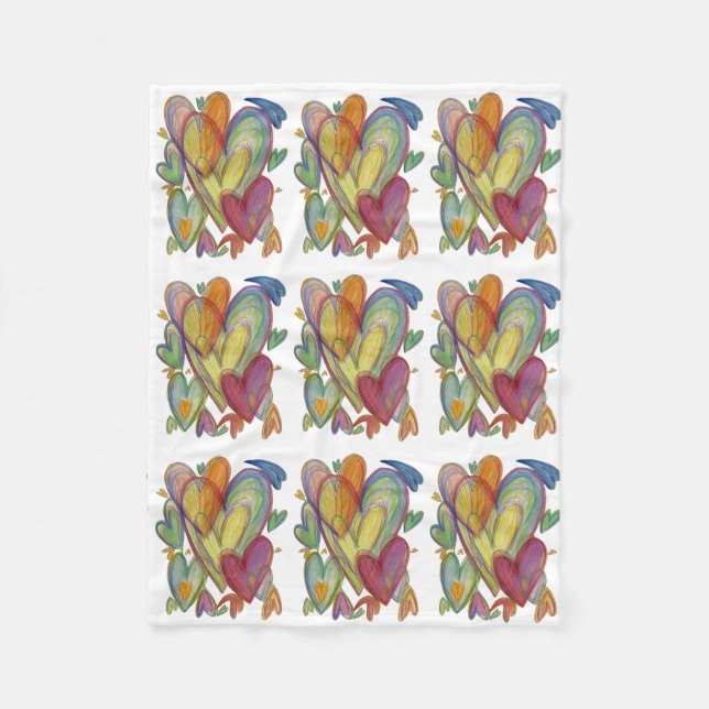 Rainbow Love Hearts Cozy Fleece Throw Blanket (Front)