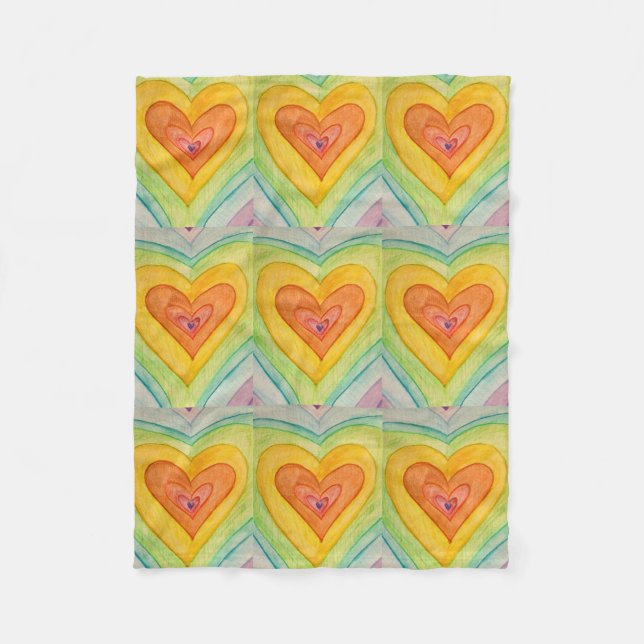 Rainbow Love Hearts Cozy Fleece Throw Blanket (Front)