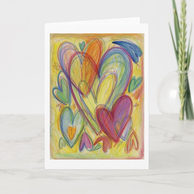 Rainbow Love Hearts Custom Art Greeting Card (Front)