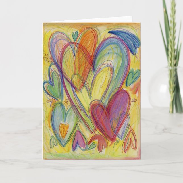 Rainbow Love Hearts Custom Art Greeting Card (Front)