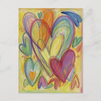 Rainbow Love Hearts Custom Art Note Postcards