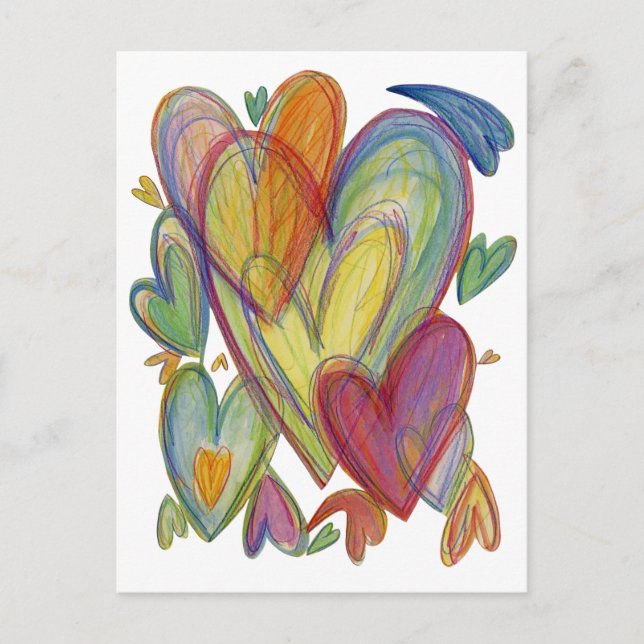 Rainbow Love Hearts Custom Art Notecards (Front)