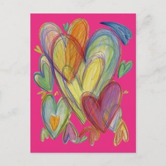 Rainbow Love Hearts Custom Art Postcards