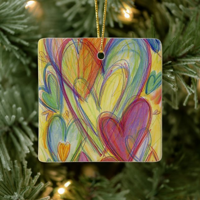Rainbow Love Hearts Custom Holiday Gift Ornaments (Tree)