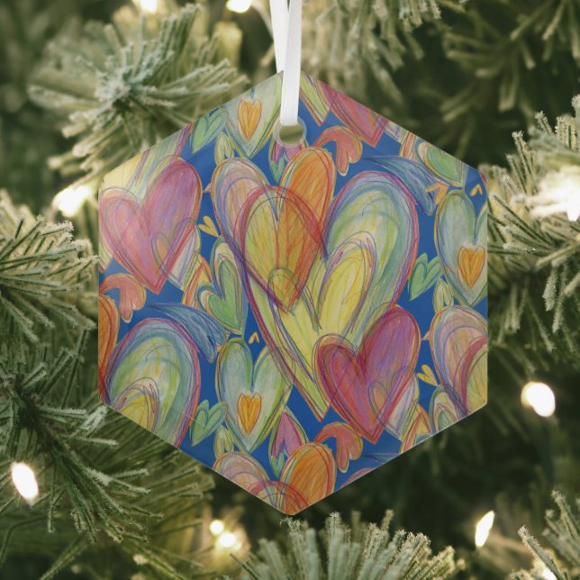 Rainbow Love Hearts Holiday Pendant Gift Ornament (Insitu)