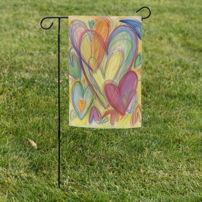 Rainbow Love Hearts Inspirational Art Garden Flag (In SItu)
