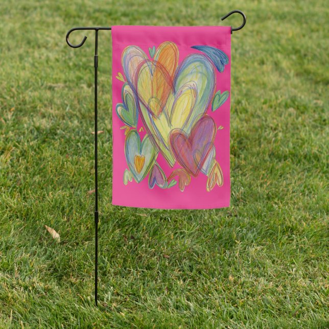 Rainbow Love Hearts Inspirational Art Garden Flag (In SItu)