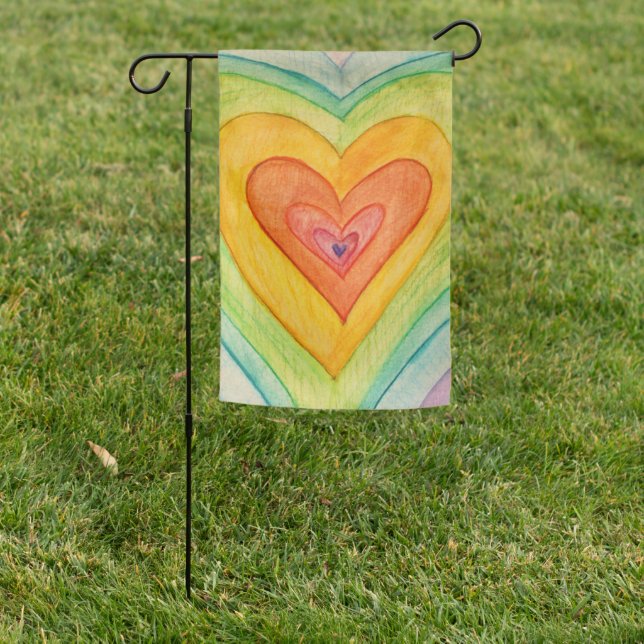 Rainbow Love Hearts Inspirational Art Garden Flag (In SItu)
