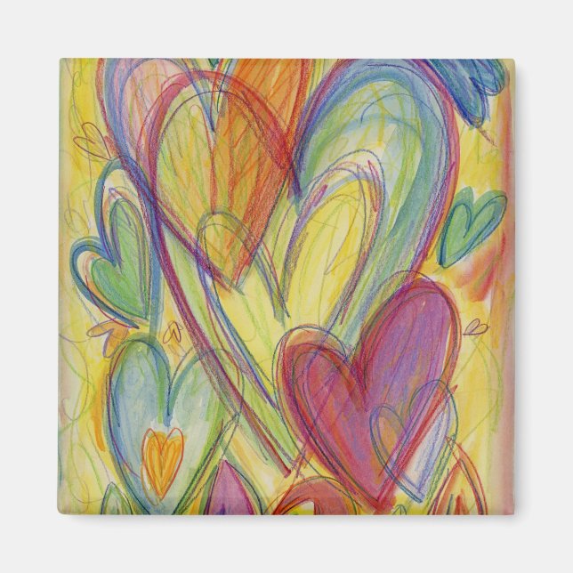 Rainbow Love Hearts Inspirational Fridge Magnet (Front)