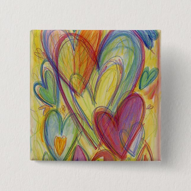 Rainbow Love Hearts Lapel Pin or Buttons (Front)