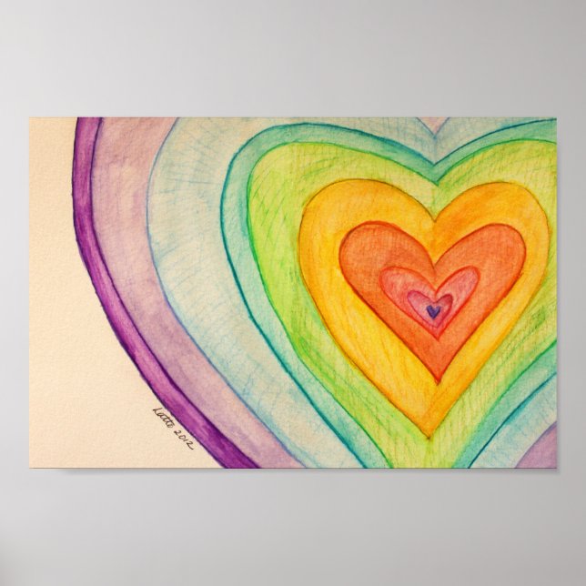 Rainbow Love Hearts Painting Art Poster Prints (Front)