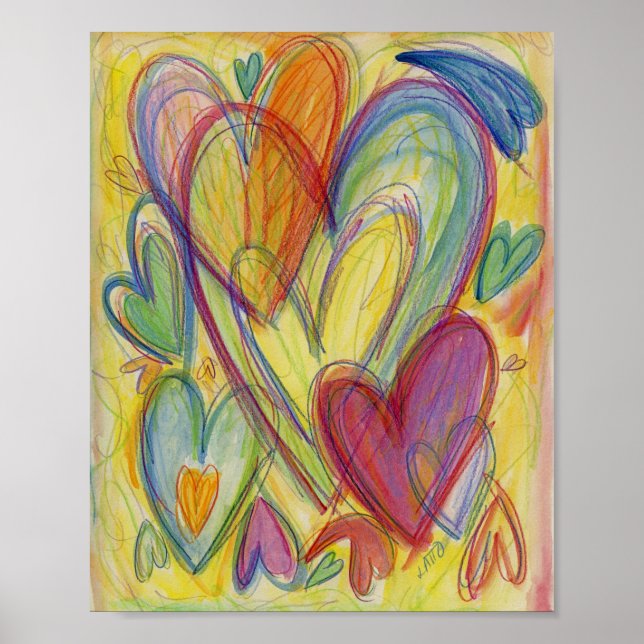 Rainbow Love Hearts Painting Art Poster Prints (Front)