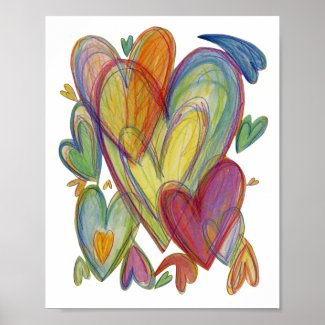 Rainbow Love Hearts Painting Art Poster Prints