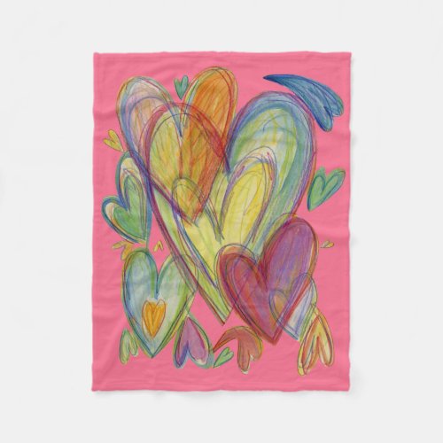 Rainbow Love Hearts Soft Fleece Throw Blanket