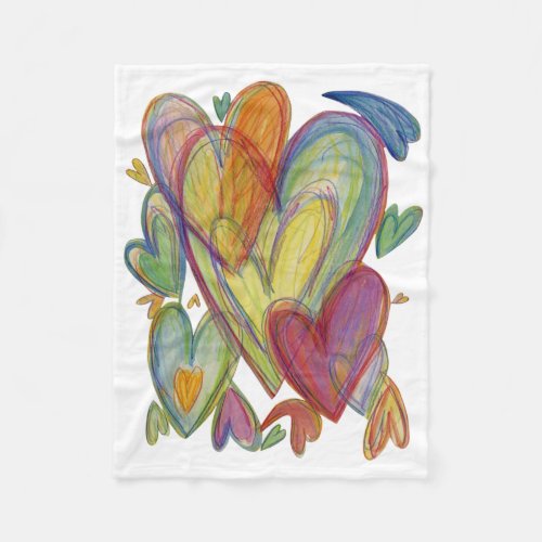 Rainbow Love Hearts Soft Fleece Throw Blankets