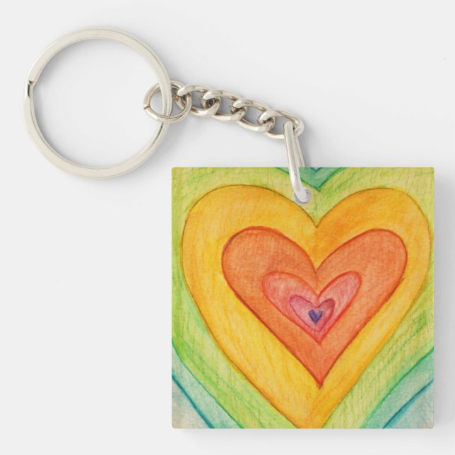 Rainbow Love Hearts Word Art Custom Keychain (Front)