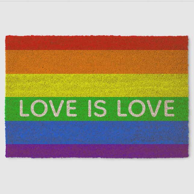 Rainbow Love is Love Beautiful Gay Pride Fiber Doormat (Front)