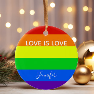 Rainbow Love is Love Custom Gay Pride Ceramic Ornament