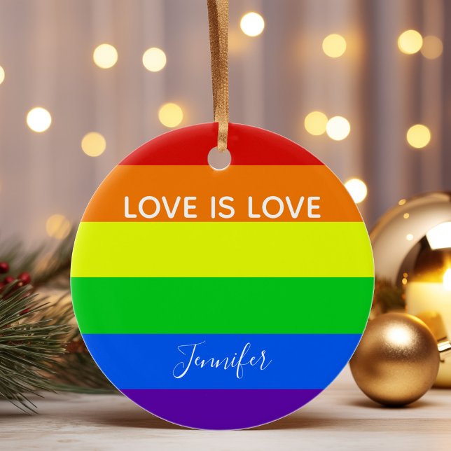 Rainbow Love is Love Custom Gay Pride Ceramic Ornament (Creator Uploaded)