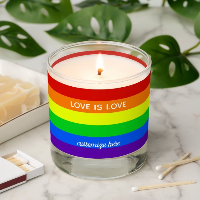 Rainbow Love is Love Custom Gay Pride Scented Candle (Lit)