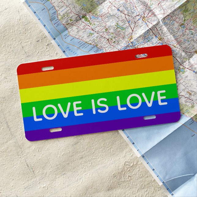 Rainbow Love is Love Gay Pride License Plate (In Situ)