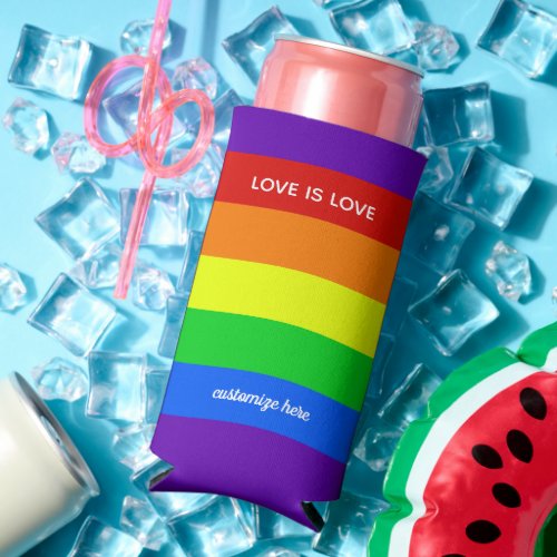 Rainbow Love is Love Gay Pride Parade Custom LGBT Seltzer Can Cooler