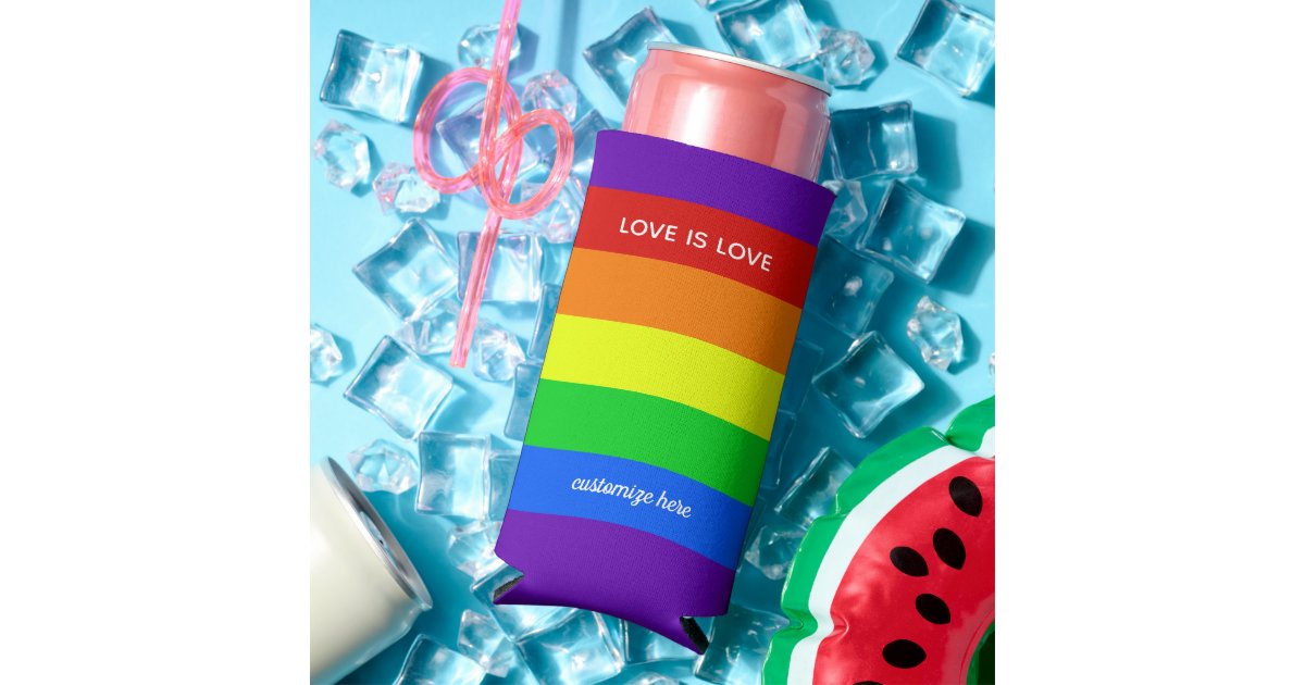 Rainbow Love is Love Gay Pride Parade Custom LGBT Seltzer Can Cooler ...