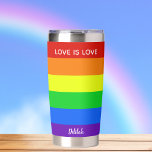 Rainbow Love is Love Gay Pride Personalized Insulated Tumbler<br><div class="desc">Gay Pride rainbow striped personalized thermal tumbler that reads Love is Love. Cute LGBTQ support for all of your gay, lesbian, bisexual, transgender, and pansexual friends and family. Support equal rights for all humans, regardless of who they love and their gender identification. A cute progressive design for the LGBT community....</div>