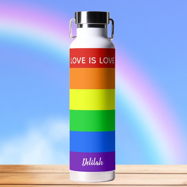 Rainbow Love is Love Gay Pride Personalized Water Bottle (Creator Uploaded)