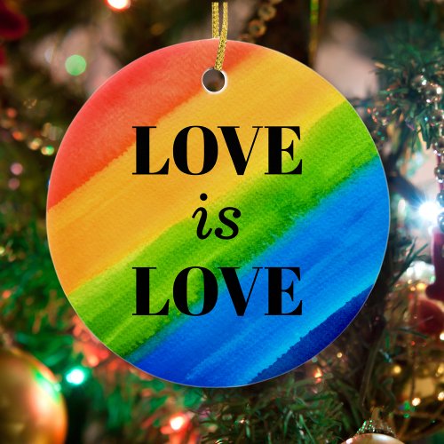 Rainbow Love Is Love LGBTQ Christmas Holiday  Ceramic Ornament