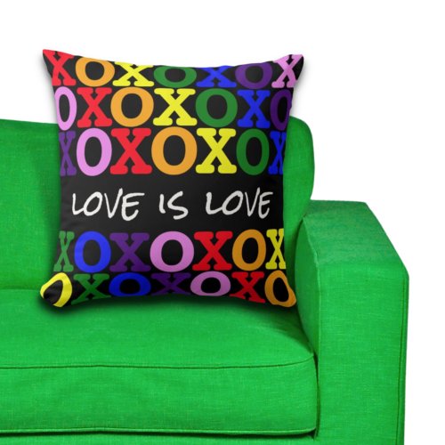 Rainbow Love is Love XO Hugs Kisses Pattern Throw Pillow