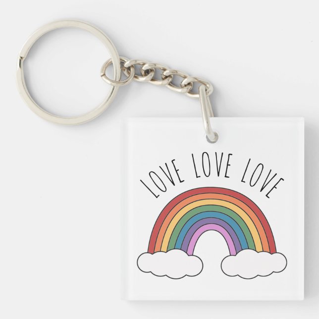 Rainbow Love Love Love Keychain (Front)