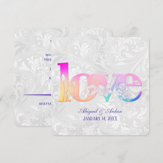 Rainbow Love On Wedding Satin Invitation (Front/Back)