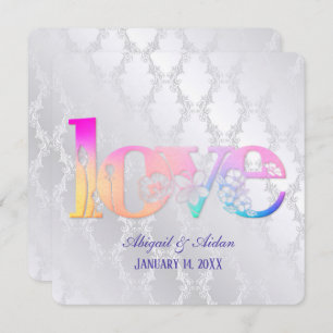 Rainbow Love On Wedding Satin Invitation