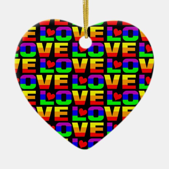 Rainbow Love ornament, customize Ceramic Ornament (Front)