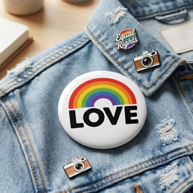 Rainbow Love Pride Equality Support Word Art Button (Creator Uploaded)
