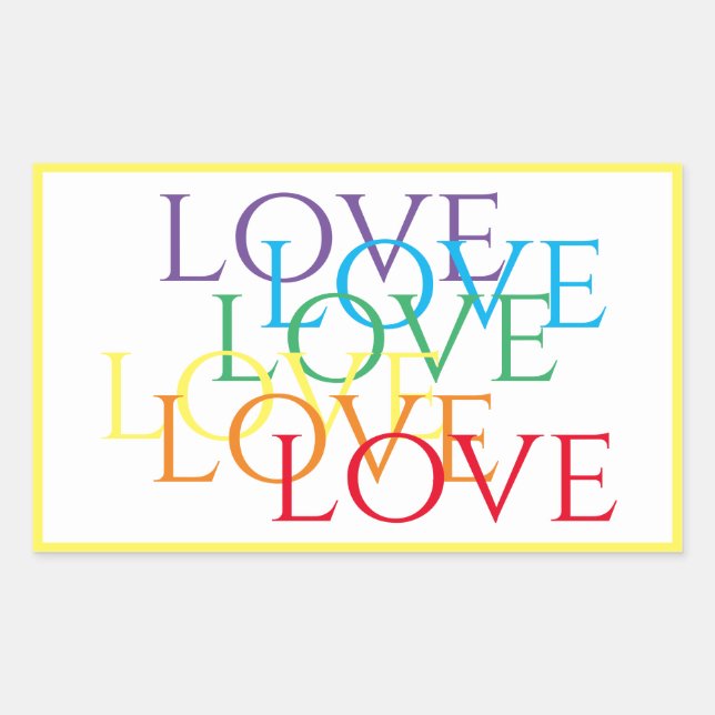 RAINBOW LOVE Rectangle Stickers / Yellow (Front)