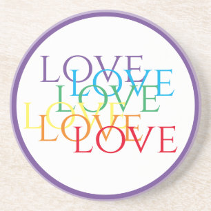 RAINBOW LOVE Round Sandstone Coaster / Purple