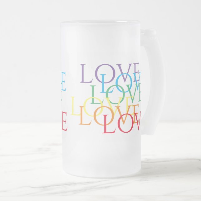 RAINBOW LOVE Tall Frosted Glass Mug (Front Right)