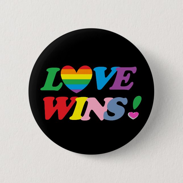 Rainbow Love Wins Heart LGBT Button (Front)