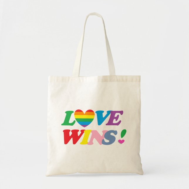 Rainbow Love Wins Heart Tote Bag (Front)