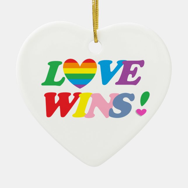 Rainbow Love Wins! LGBT Ceramic Ornament (Front)