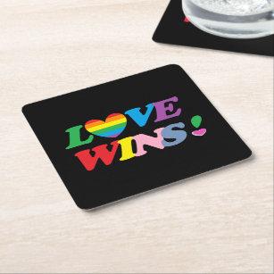 Rainbow Love Wins Pride Heart Square Paper Coaster