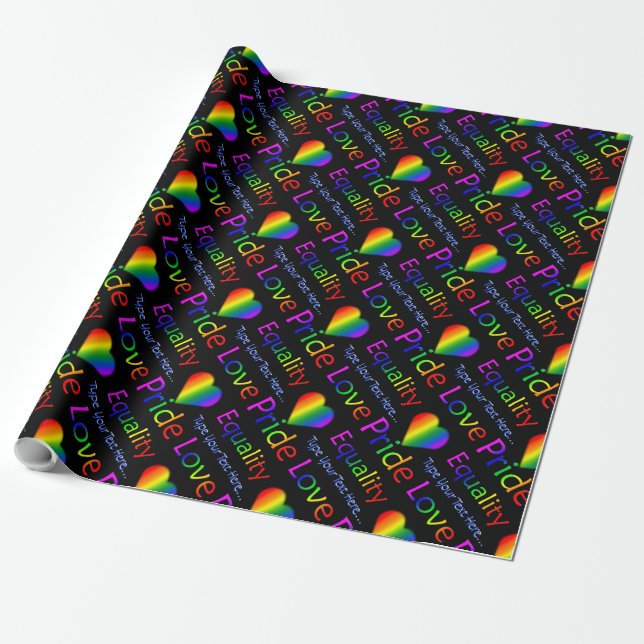 Rainbow Love Wrapping Paper Personalized Gay Pride (Unrolled)